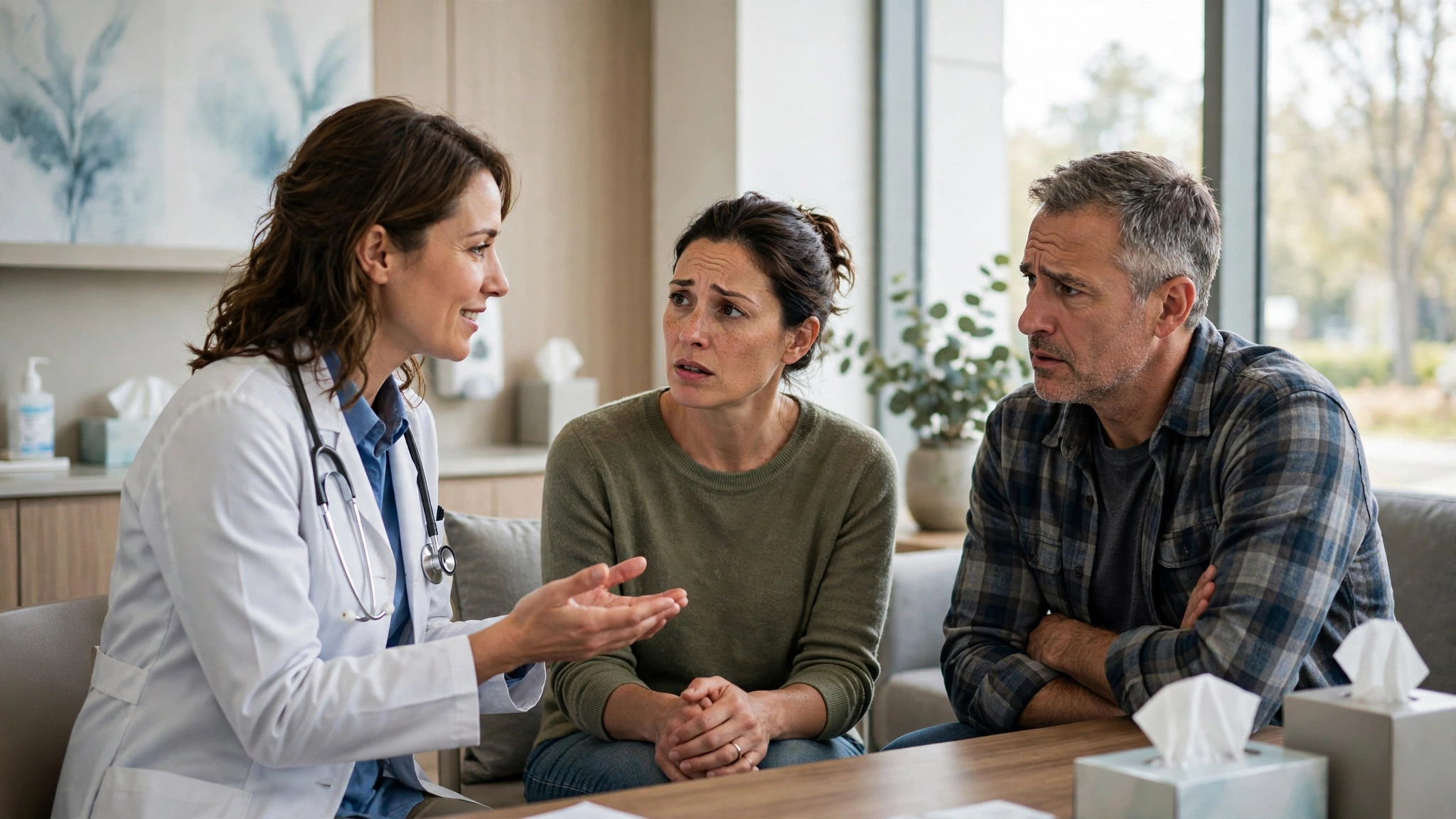 Doctor consulting with a cancer patient in a modern hospital, illustrating the financial burden of cancer treatment